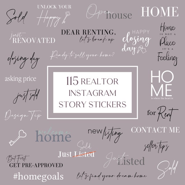 Realtor Instagram Story Stickers, 115 Real Estate Instagram Story Stickers, Insta Stickers, Story Stickers, Realtor Marketing, Social Media