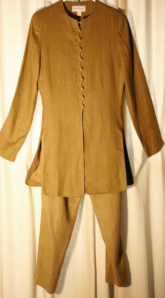 100% Linen Pant Suit by Lisa Ferranti Venezia size