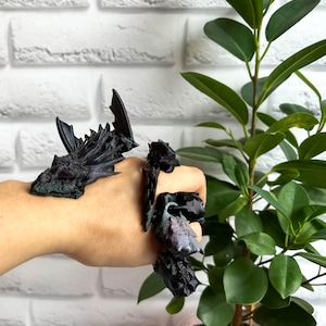 3D Printed Black Dragon | Articulated Fantasy Creature | Gothic Desk Decor | Mythical Creature Gift