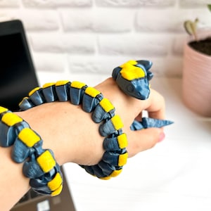 Articulated 3D Printed Snake Toy – Blue & Yellow | 31.3 in Long | Fidget Toy | Flexible Serpent Dragon