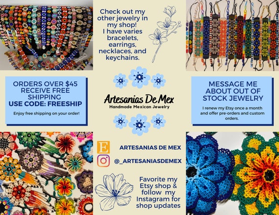 Kid Size (small) Daisy Flower Bracelet - Mexican Huichol Chaquira