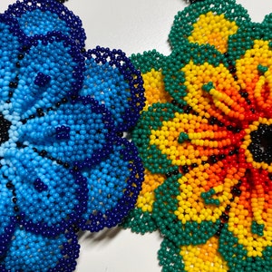 Flower Necklace - Handmade Mexican Huichol Sunflower and Tri Flower