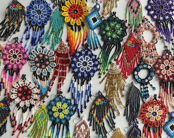Mexican Huichol Flower Dangle Earrings #2