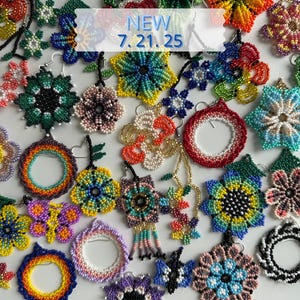 Mexican Huichol Flower Dangle Earrings #1
