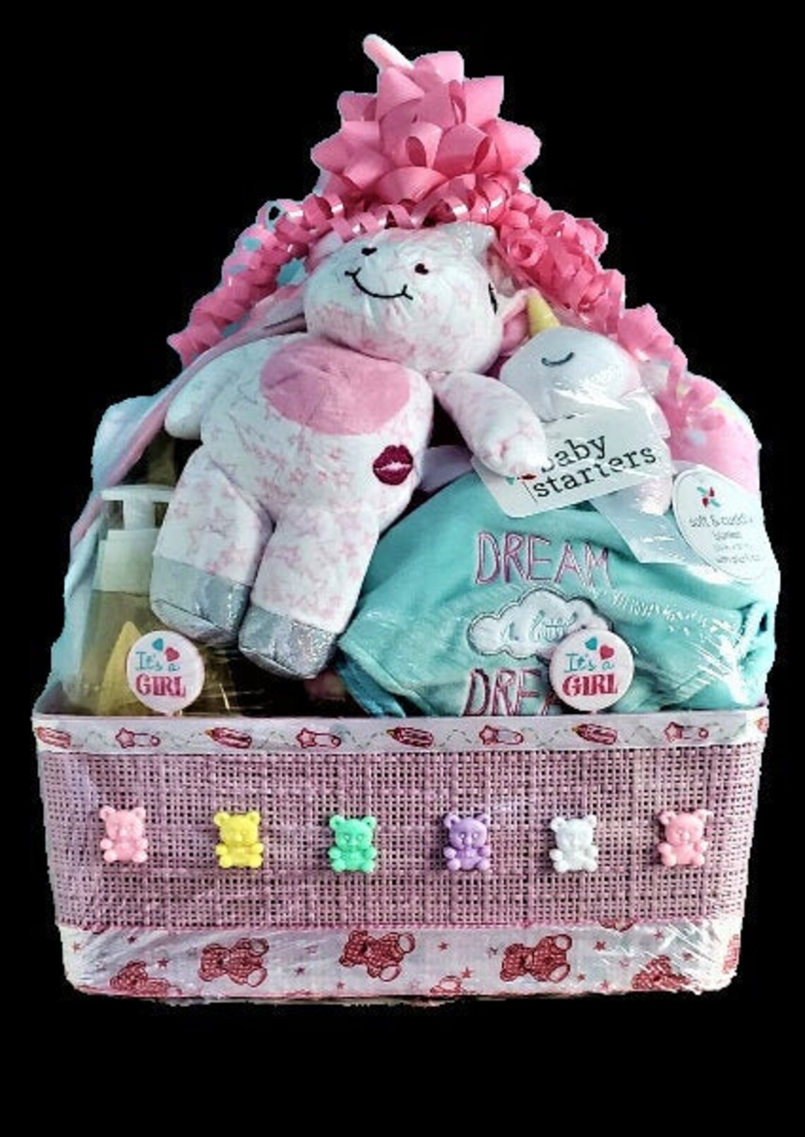 Baby Girl Shower Pink Gift Basket . Etsy