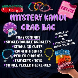 Kandi Mystery Box / Grab Bag - Kandi Braclets, Cuffs, Trinkets, Toys, Perlers - Perfect for Raves