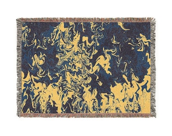 Yellow, Blue and Navy Tie Dye Woven Blanket | Colorado College Spirit Blanket | Cozy Dorm or Game Day Throw