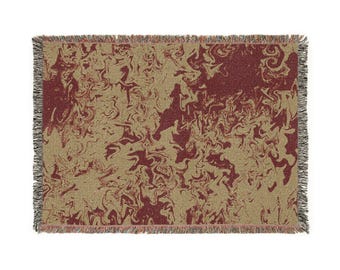 Maroon and Yellow Island Tie-Dye Woven Blanket | Hawaii-Inspired Cozy Throw | Tropical Dorm and Mission Gift