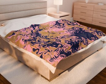 Bronze Pink & Blue Sorority-Inspired Tie Dye Plush Blanket | Cozy College Dorm Throw | Greek Life Blanket