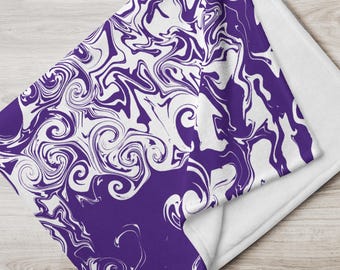 Purple and White Tie Dye Throw Blanket | Cozy College Dorm Decor | Game Day Stadium Blanket