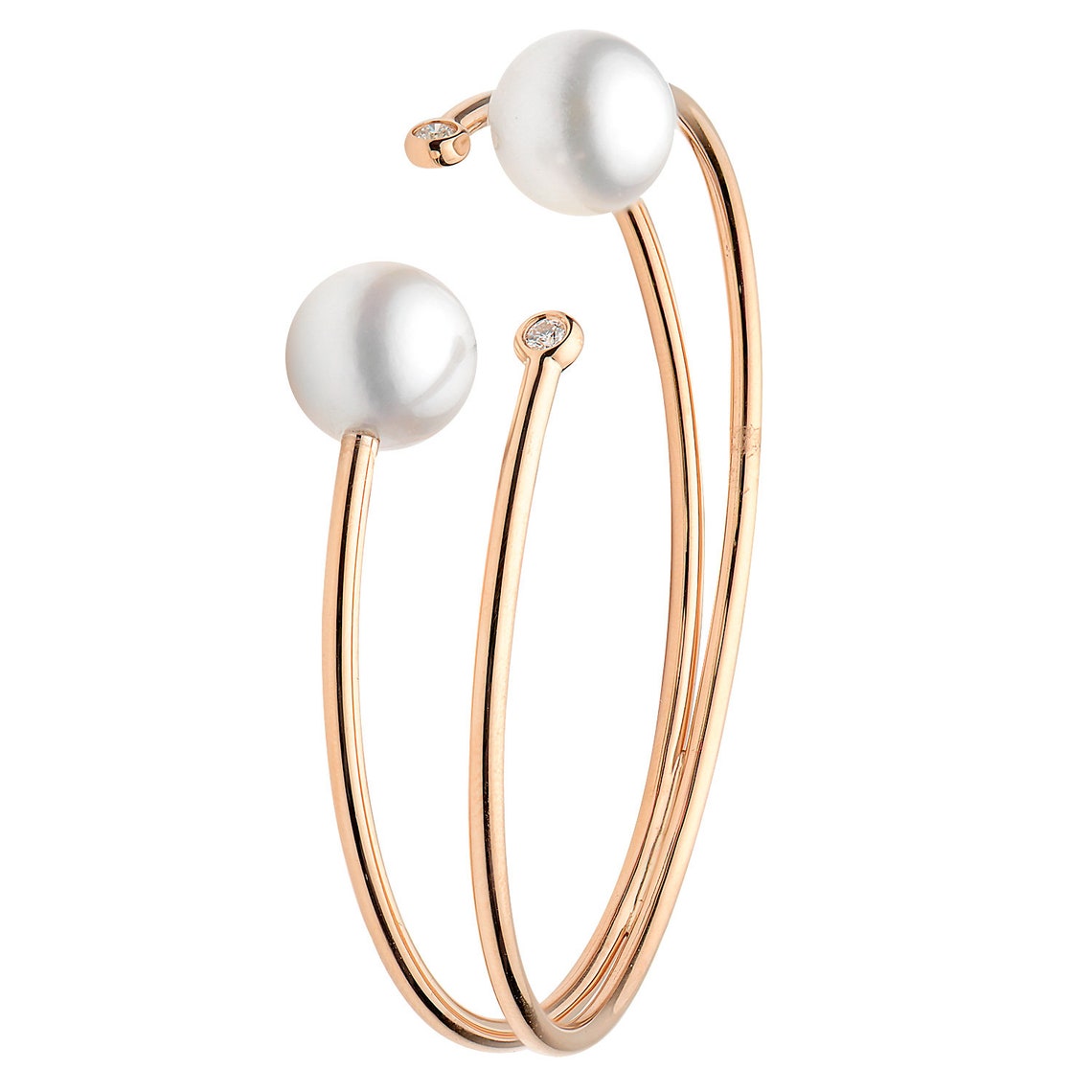 18K White Gold Pearl Bangle/ Bracelet 2 Diamonds totaling Etsy.de