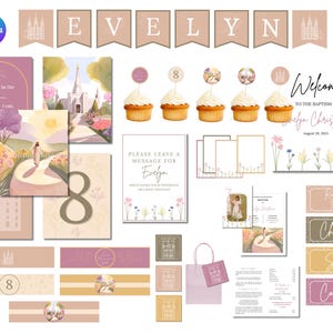 Pacote de decoração floral para batismo: batismo de meninas SUD, convites, programa (download digital)