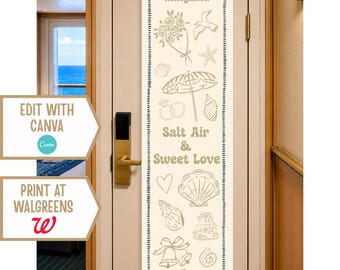 Flitterwochen-Kreuzfahrt-Türbanner-Vorlage Bearbeitbar in Canva, Coastal Cruise Cabin Decor