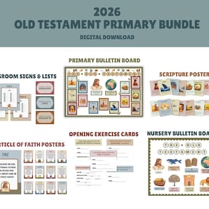 Lot primaire de l'Ancien Testament, 2026 Viens me suivre, Tableau d'affichage de la Primaire, Tableau d'affichage de l'église SDJ, Illustrations d'écritures bibliques, Primaire SDJ