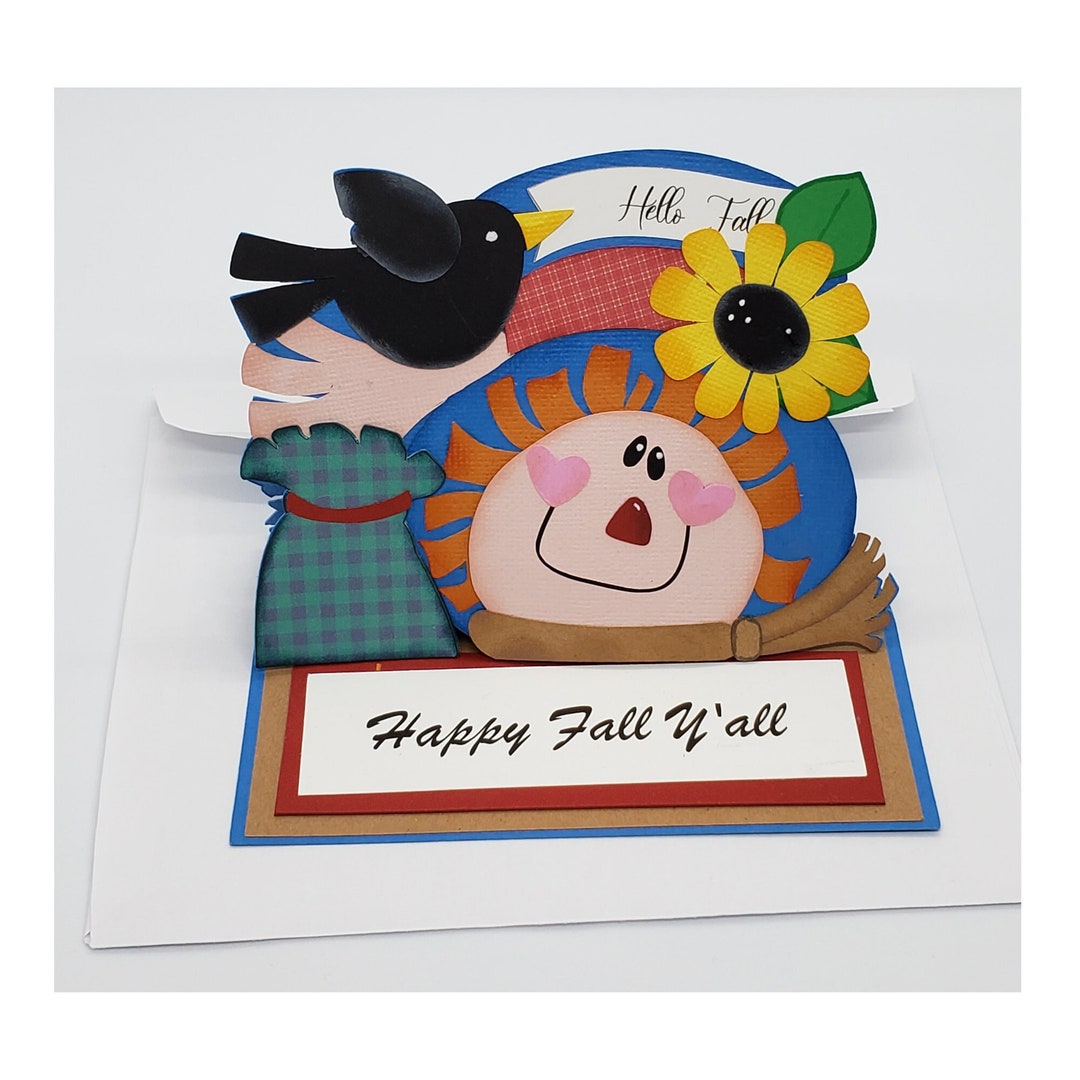 HELLO FALL SCARECROW Easel Greeting Card With Envelope Happy Etsy