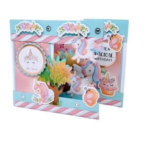 Carte de joyeux anniversaire arc-en-ciel 3D pour fille, carte de licorne sur le thème pour fille, nièce, jolie carte fantaisiste avec enveloppe, découpée au laser, faite à la main