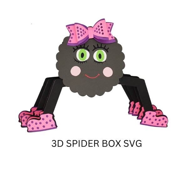 SVG Halloween Freestanding Spider Box with on sturdy legs to hold candy or gift card. Suitable for Cricut or Silhouette cutting machines.