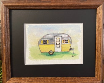 Camper Watercolor Print from Original Artwork. 5x7 Unframed Quality Print. RV Living Artwork that is a unique and beautiful gift.