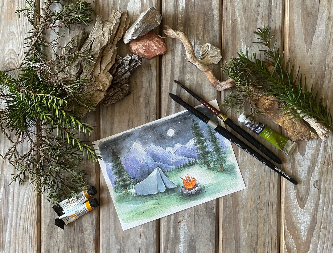 Camping Watercolor Wall Art, Watercolor Vacation Art, Camping Gift Art ...