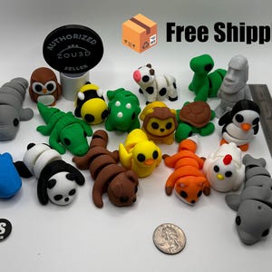 3D Printed Articulated Flexible Fidget Toy Sensory Pet Cute 3D Print Miniature Gift Assorted Baby Animal  10 pcs Bundle