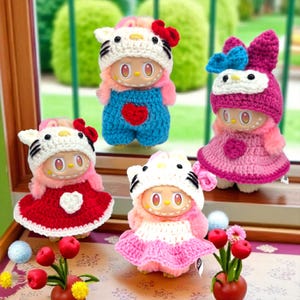 Hello Kitty-Inspired Crochet Outfit for Labubu – Custom Colors Available