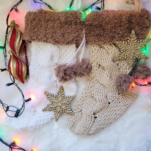 Handmade Faux Fur Cuff Christmas Stocking - Crocheted Stocking - Holiday Decor - New Year Gift
