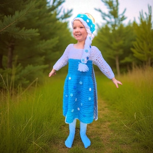 Elsa Princess Dress Baby Toddler – Frozen Crochet Costume Set with Crown, Wig & Cape – Handmade Birthday, Halloween, Photoshoot Outfit