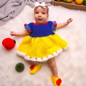 Handmade Snow White Outfit for Baby Toddler - Princess Dress, Headband and Booties - Newborn to 6T | Birthday & Photoshoot Costume