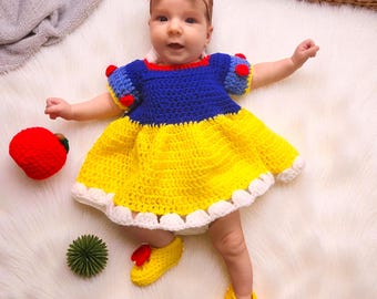 Crochet Snow White Outfit: Handmade Princess Dress, Headband