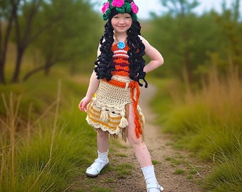 Conjunto de fantasia e peruca Moana de crochê feito à mão Princesa da  Ilha para bebês e crianças