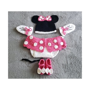 MINNIE MOUSE OUTFIT (od noworodka do 24 miesięcy) - Minnie Mouse Crochet Outfit Costume - Pomysły na sesję zdjęciową dla niemowląt