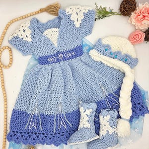 Elsa Princess Dress Baby Toddler – Frozen Crochet Costume Set with Wig, Crown & Booties – Handmade Birthday, Halloween, Photoshoot Outfit