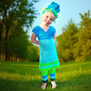 Princess Poppy Troll Costume Dress & Wig – Crochet Trolls Outfit for Baby and Girls, Birthday, Halloween, Dress Up