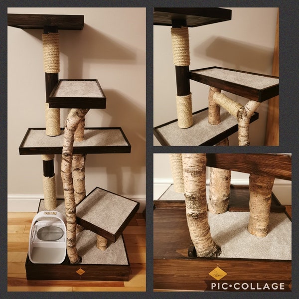 Custom-made natural wooden cat tree/cat house