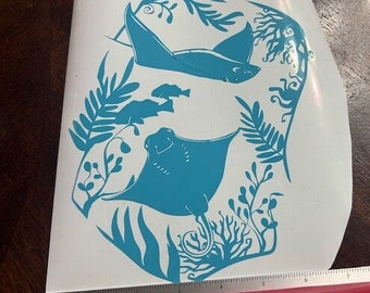 Calcomanía Manta Ray para computadoras portátiles, pegatinas para parachoques, calcomanías grandes, calcomanía náutica, rayas, animales oceánicos, vida marina, calcomanía marina