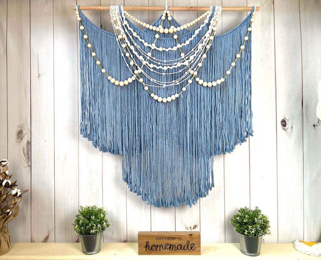 Macrame Wall Hanging Blue Wall Decor Etsy