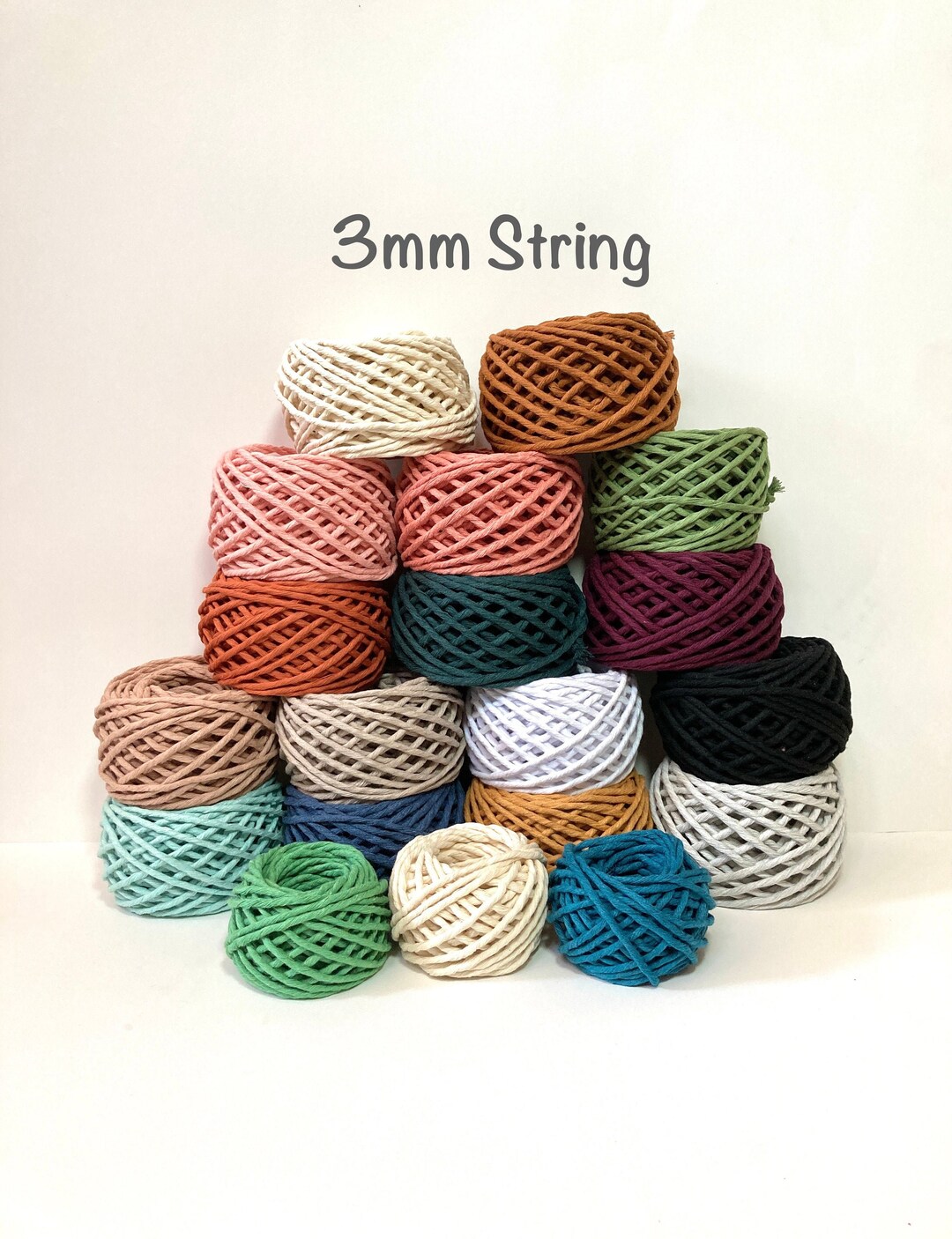 3mm Colored Macrame Cord 50/100ft, Cotton String, Single Strand Twist