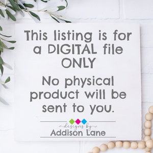 Puede incluir: Un cartel blanco con texto negro que dice "Esta lista es para un archivo DIGITAL SOLO. No se enviar&aacute; ning&uacute;n producto f&iacute;sico." El cartel tambi&eacute;n tiene el texto "designs by Addison Lane" en una fuente m&aacute;s peque&ntilde;a.