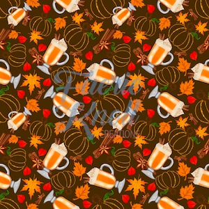 Pumpkin Spice Latte Seamless File; Pumpkin Spice Seamless, Autumn Seamless; Fall Seamless; Pumpkin seamless, pumpkin spice