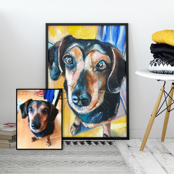 Hand-Painted Portrait of Your Faithful Friends From Photo, Acrylic On Canvas, Commission Pet Memorial Painting, Multiple Pet Portrait