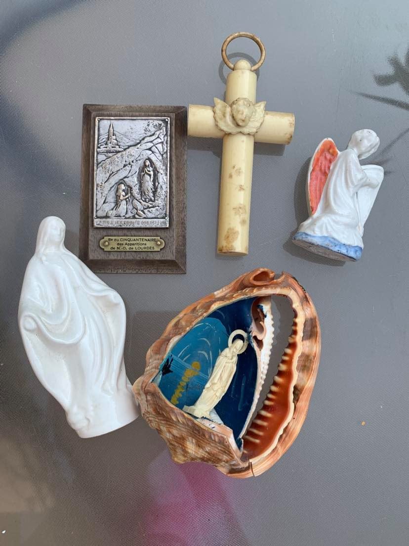 5Pcs Français Antique Relique Religieuse Reliquaire Collection Angle Crucifix Céramique Blanche Vier