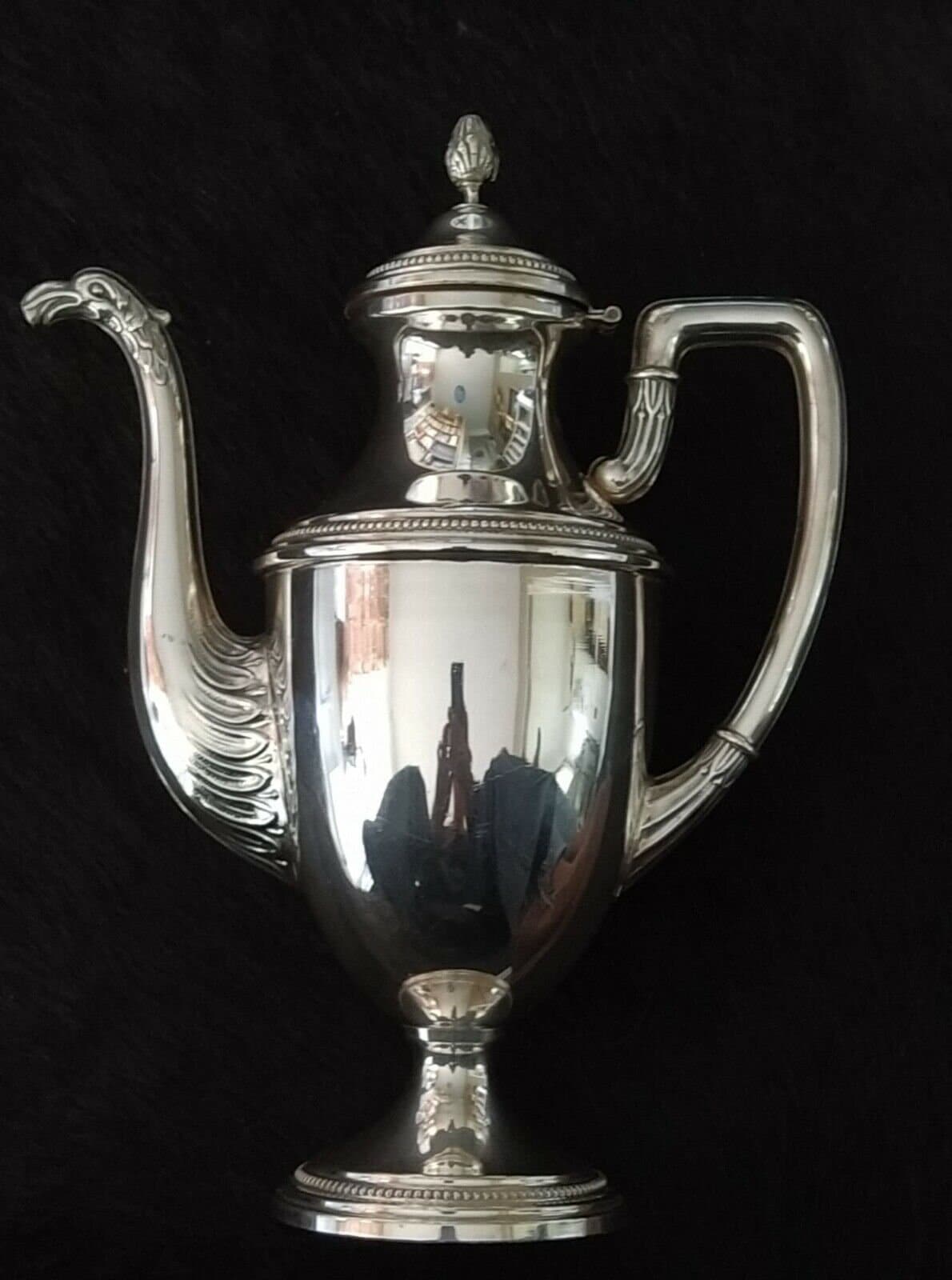 Belle Français Antique Argent Pur Du 19Ème Siècle Tête d'oiseau en Massif Sterling Théière Grand 10,