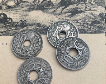 Lot 4pcs french antique vintage coins 10ct 1920s - 1930s donet shape coin old money
