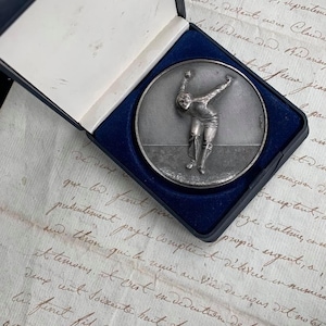 french vintage Art deco 1954 1973 solid bronze gold silver metal sport medal football volleyball competition match original collectible