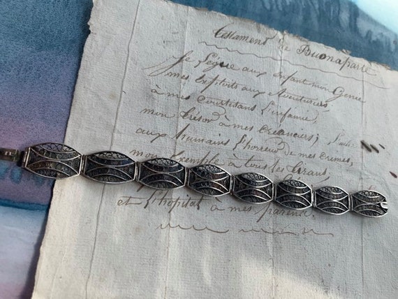 french antique solid sterling silver filigree bra… - image 1