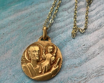 Franse antieke 18k verkocht goud gevulde Saint Christoph religieuze medaille geel goud gevuld religieux pendentif Médaille hanger gouden ketting