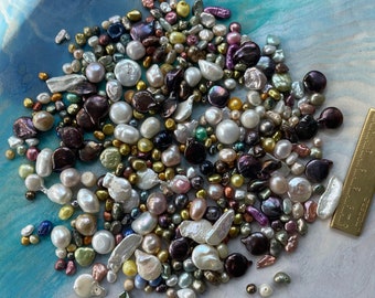 Huge lot 400 vintage no used loose cultured nature large pearl bronze black white pink blue metal luster 5mm to 25mm silver gray biwa Keshi