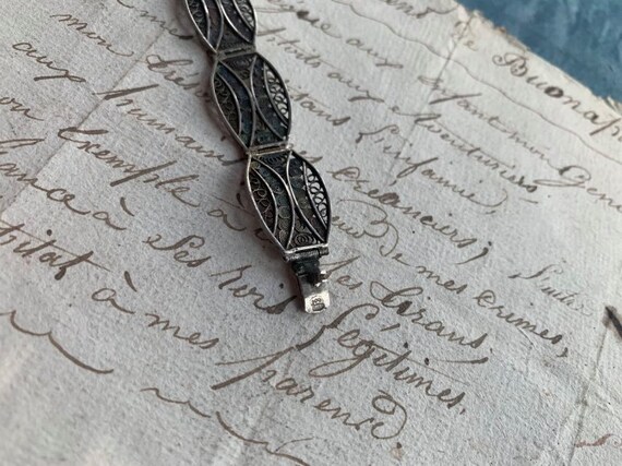 french antique solid sterling silver filigree bra… - image 2