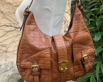 vintage Ralph Lauren high quality  Leather should Bag Women Handbag light brown gold tone bronze clasp pendant large leather bag
