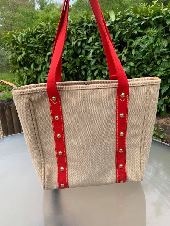 Louis Vuitton Louis Vuitton Cabas MM Beige x Red Antigua Canvas Tote